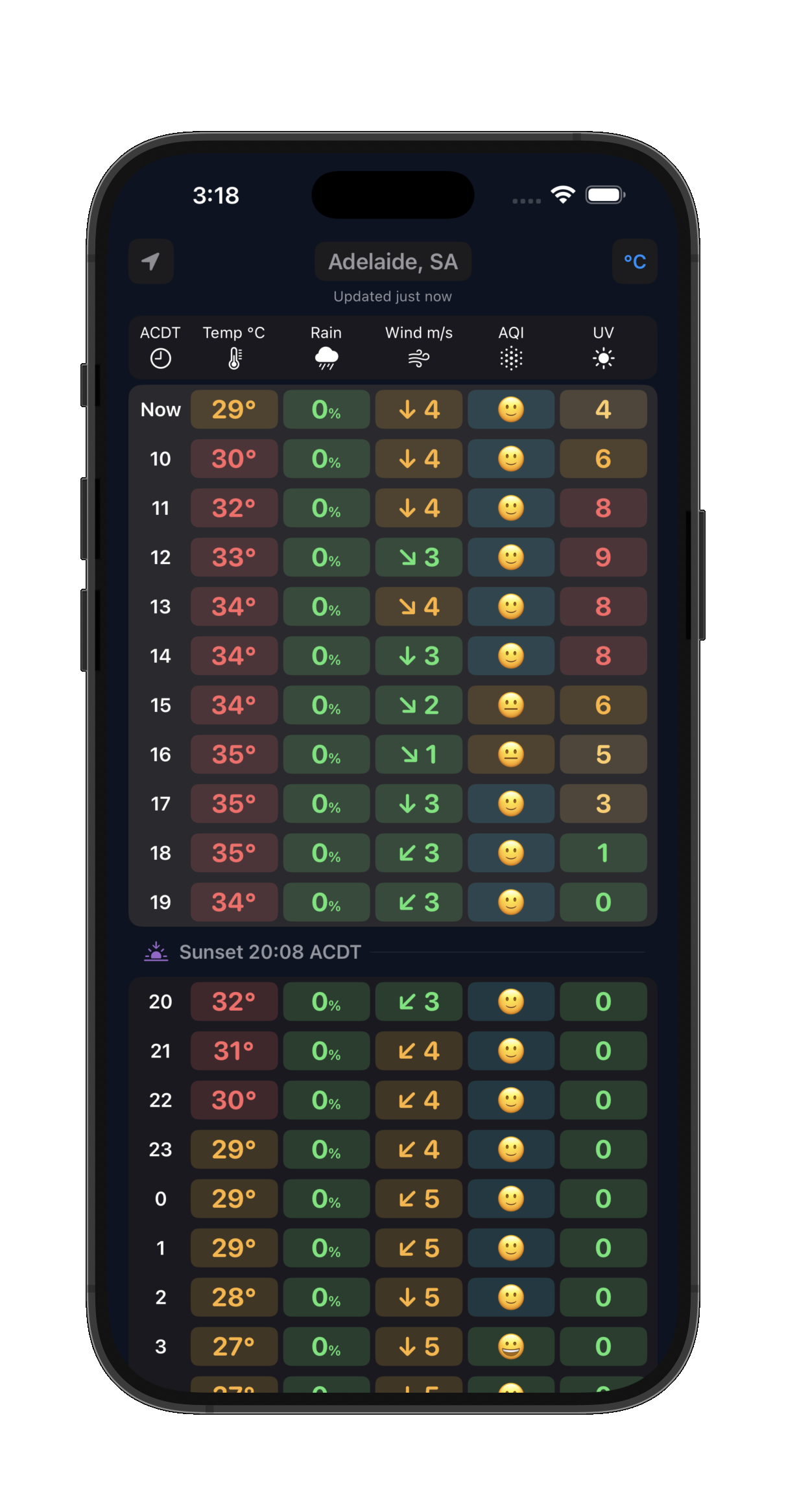 CycleWeather dark mode screenshot